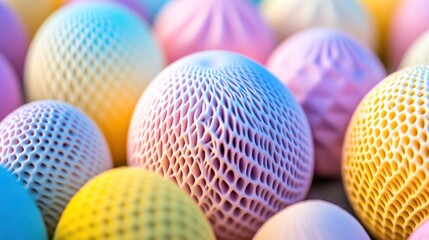 Colorful textured spheres close-up.