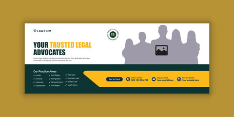Law firm services social media banner design or law consulting Facebook cover design template and Flat Law firm advertising web banner layout