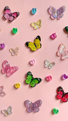 Butterflies Beads on a Pink Background