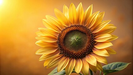 Fototapeta premium A Single Sunflower Basking in Warm Sunlight with Golden Petals and a Dark Brown Center