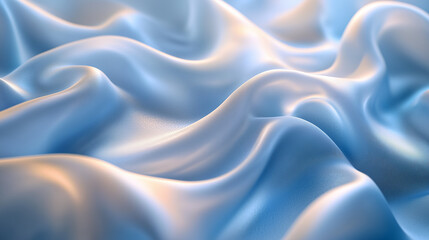 Obraz premium Pastel baby blue silk satin fabric with flowing line drapery, soft gradient effect, and a delicate shine that enhances its smooth texture