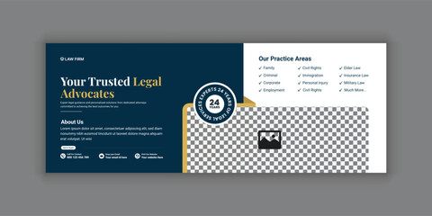 Law firm services social media banner design or law consulting Facebook cover design template and Flat Law firm advertising web banner layout