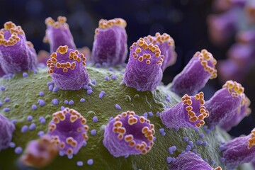 Close-up photo of a disease virus, the flu virus, which spreads very quickly in the environment