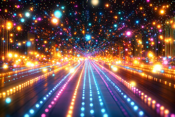 Vibrant Light Trails in a Digital Cityscape, Illuminating Pathways of Innovation and Technology, Guiding Progress with Brilliance