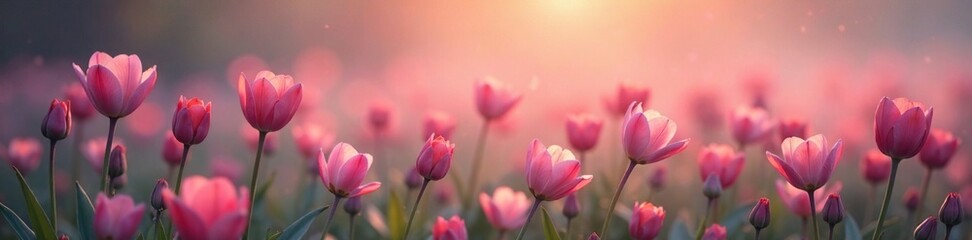 Naklejka premium Softly glowing pink flowers in the morning mist, floral, bloom