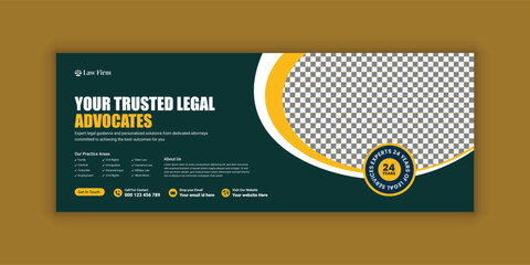 Law firm services social media banner design or law consulting Facebook cover design template and Flat Law firm advertising web banner layout