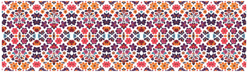 seamless vintage floral pattern. This is a retro floral repeating vector illustration with bright colorful colors. Design for decorative, wallpaper, shirts, clothing, tablecloths, blankets, wrapping, 