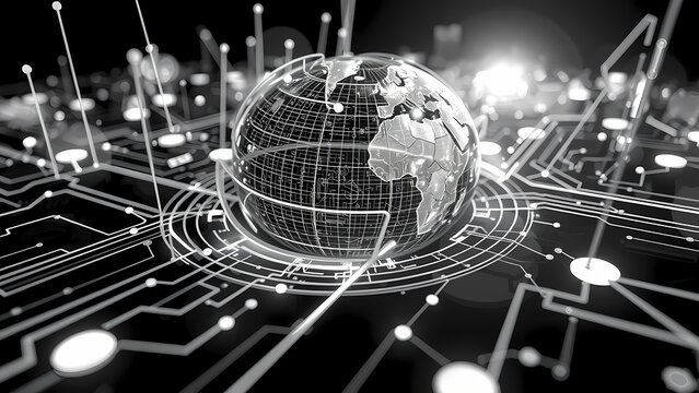 Digital global network with blue connections illustrating technology and communication