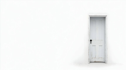 White Door on a Wall, A Simple Minimalist Image,  representing new beginnings, potential, and mystery.