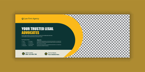 Law firm services social media banner design or law consulting Facebook cover design template and Flat Law firm advertising web banner layout