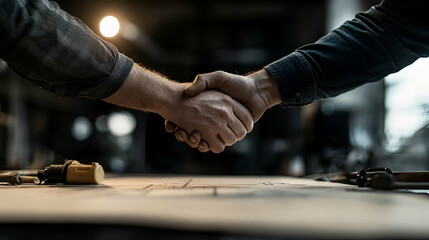 Craftsmen's Handshake, Partnership, Collaboration, and Trust in the Workshop, Building Strong Foundations Together