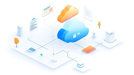 Fototapeta premium isometric a hybrid enterprise cloud setup combining public and private solutions for optimal flexibility and security