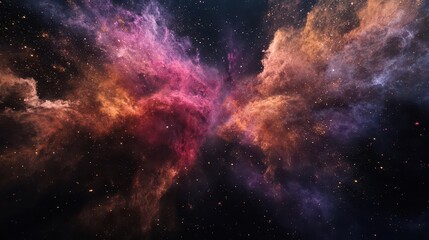 Obraz premium explosive cosmic dance vibrant multi-colored powder clouds frozen in time against deep black background with dynamic motion and energy