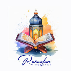 Ramadan Kareem Islamic watercolor Background With Calligraphy