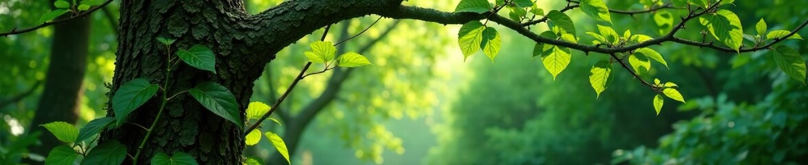 Obraz premium Oriental bittersweet vines twining around a tree, forest, vine, leaves