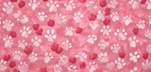 Seamless pattern of dog paws on a heart-shaped background, ideal for Valentine's Day decor,  background,  heart