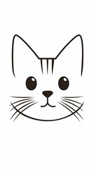 Adorable Kitten Face, Minimalist Line Art Cat Illustration, displays a cute pet's features with simple lines, creating a charming design.