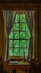 window and table from old log building