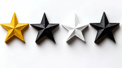 Obraz premium Four Stars, Rating, Review, Feedback, Quality, Gold, Black, White, Design, Choice, Option