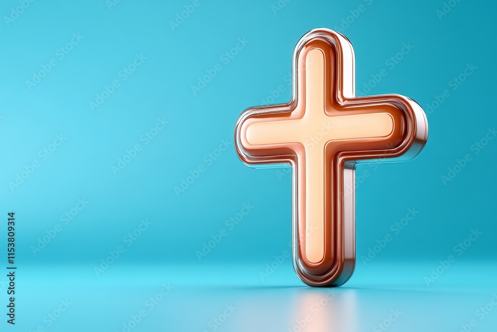 Poster a minimalist design of a healthcare cross glowing softly, set against a solid blue gradient backgrou