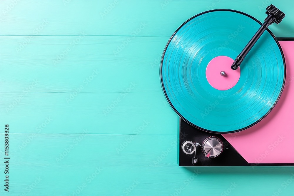 Poster a minimalist design of a vintage turntable and vinyl record with clean lines and soft shadows