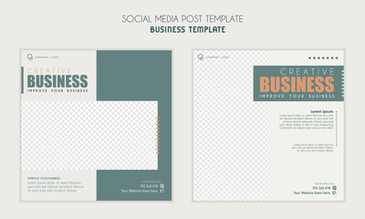 Square banner template with white and green background color. Suitable for social media post,  etc