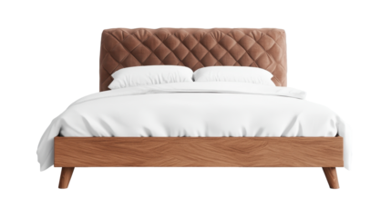 Modern stylish bed with plush headboard. transparent background