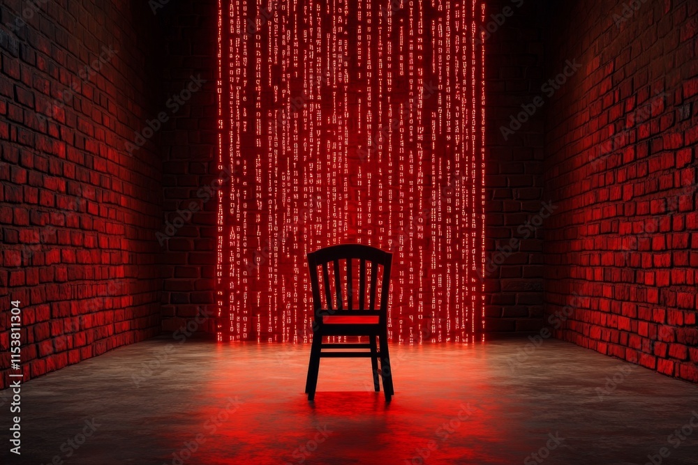 Poster A shadowy coder surrounded by streams of dark, glowing code, working in a dimly lit, atmospheric room
