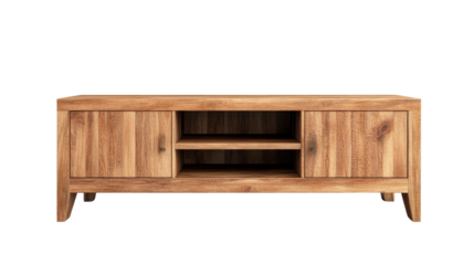 Stylish wooden media console furniture design. transparent background