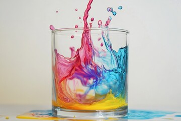 Liquid glass liquid mixed colors, isolated on white background, mixed colors with water pooling underneath