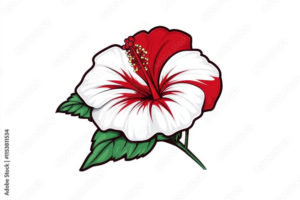 Poster a simple icon of a hibiscus flower, drawn in clean lines and bold red tones, placed on a blank backg