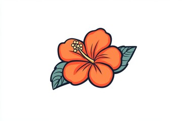 A simple icon of a hibiscus flower, drawn in clean lines and bold red tones, placed on a blank background