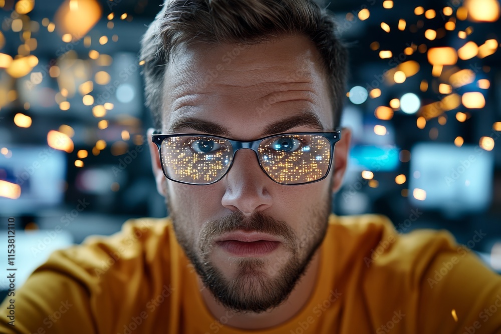Poster A software engineer working on an algorithm, with holographic visualizations of data flowing above their desk in a sci-fi setting