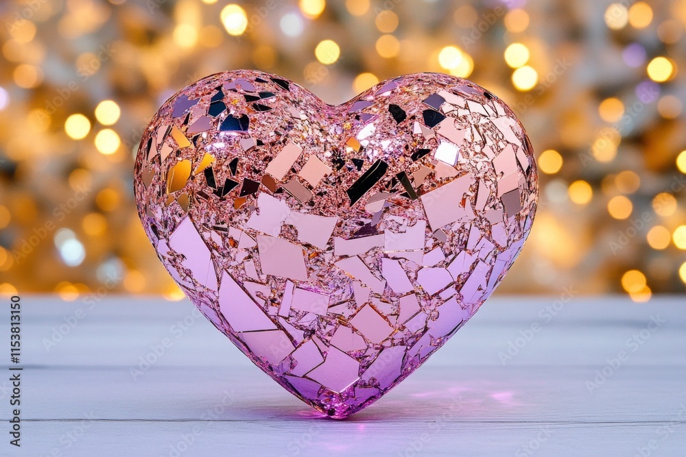 Poster A vibrant 3D heart made of colorful glass shards, each reflecting light in various directions, creating a sparkling, dynamic visual