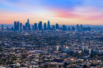 Fototapeta premium Aerial view of downtown Los Angeles city skyline, California