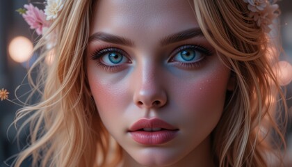 Fototapeta premium Close-up portrait of a beautiful woman with floral headband