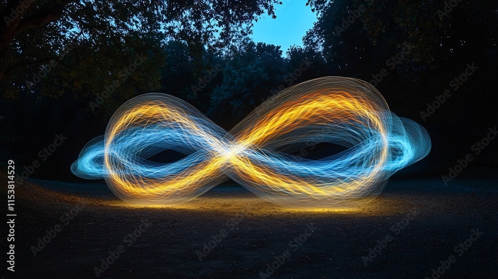 Poster luminous quantum trails of intertwined light paths create a mesmerizing futuristic visualization of 