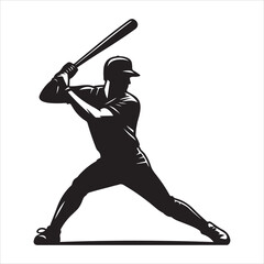 Baseball player silhouette design vector. Baseball swing vector silhouette illustration on a white background