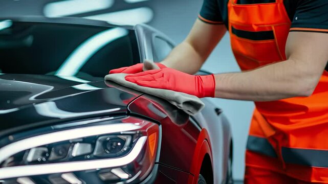a man wipes a car with a rag close-up
