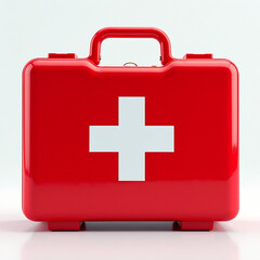Fototapeta premium A striking red medical kit with a bold white cross symbol on its front on transparent background new image