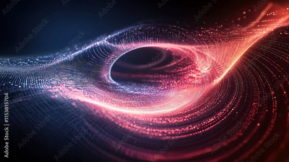 Poster captivating digital vortex with flowing particle streams and vibrant gradient patterns creating a me