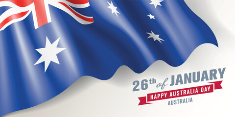 Australia day vector banner, greeting card. Australian wavy flag