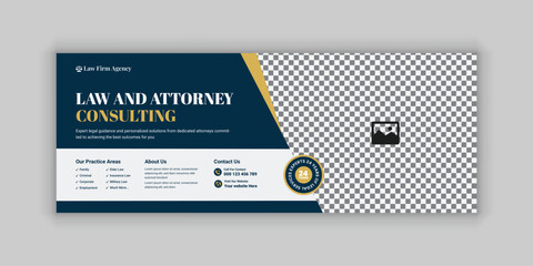 Law firm services social media banner design or law consulting Facebook cover design template and Flat Law firm advertising web banner layout