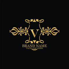 creative  initial  latter v logo design with modern business vector template.  creative isolated v monogram logo design with new latter logo golden color and black background . design of elements 