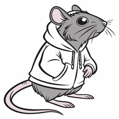 rat in a hoodie on white background