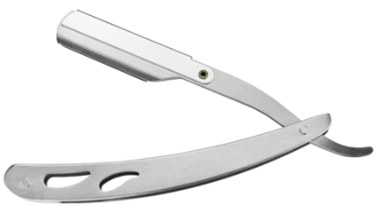 Steel straight razor isolated on a transparent background. Completely in focus. Focus stacking.