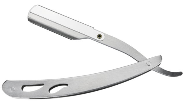 Steel straight razor isolated on a transparent background. Completely in focus. Focus stacking.