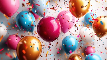 Festive celebration of colorful balloons and confetti happy new year party indoor joyful atmosphere