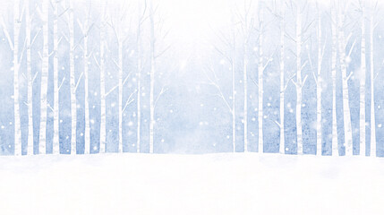 A January winter watercolor featuring a snow-covered forest path, framed by tall, frosted trees. The brushstrokes capture the crispness of the season, with soft grays and whites blending seamlessly