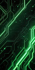 Obraz premium Abstract dark green and black metallic texture with circuit patterns and glowing lines, modern,dark green, overlay